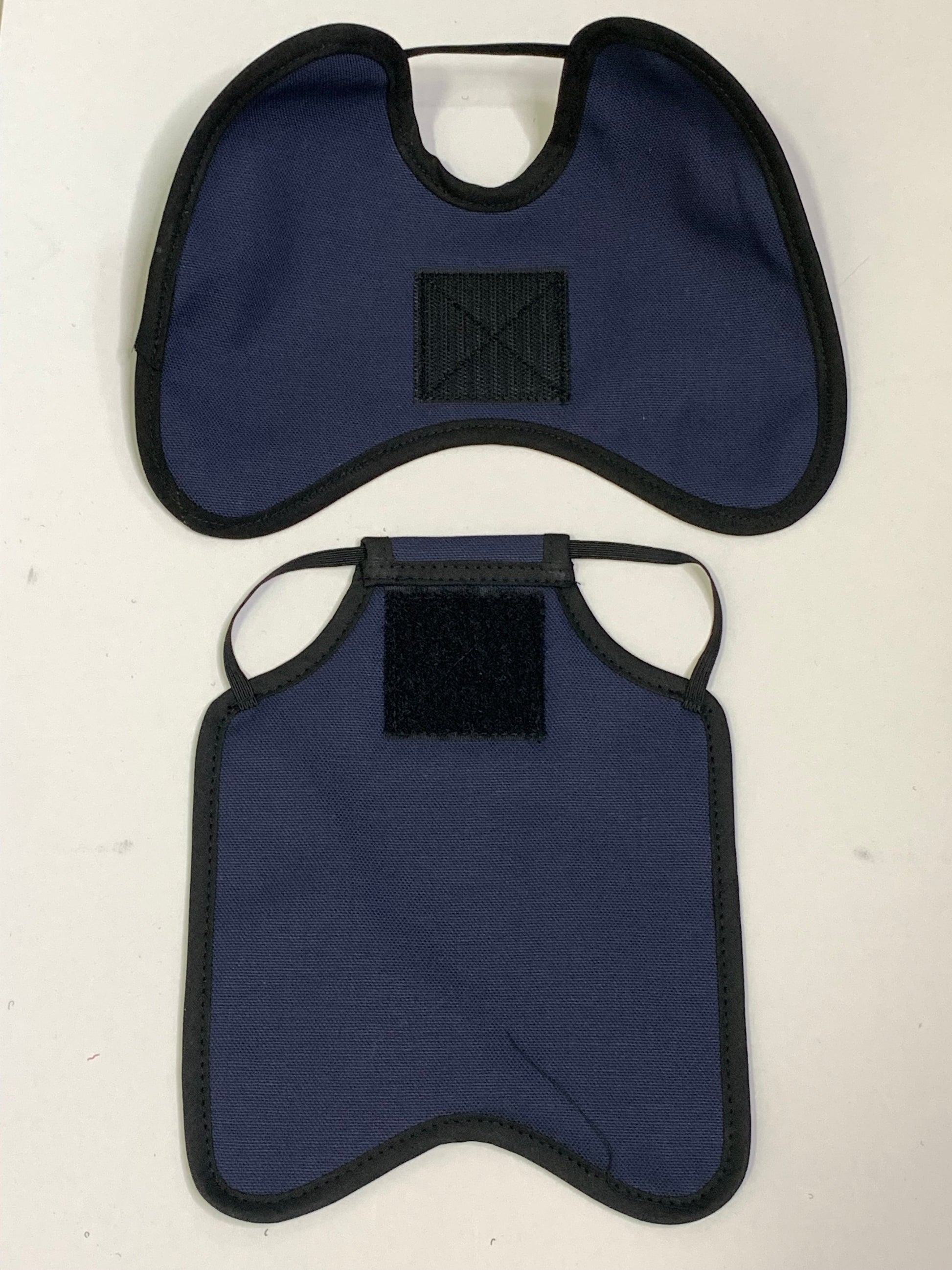 Navy Hen Saver chicken saddle for hens with shoulder protectors by Crazy K Farm Pet and Poultry, made in the USA.