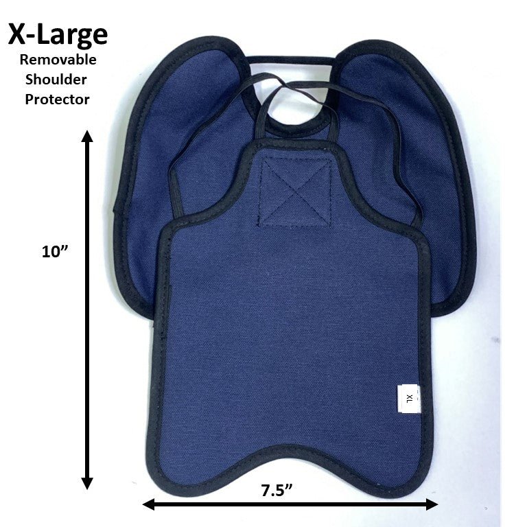 Navy hen apron with shoulder protectors by Crazy K Farm Pet and Poultry, designed for large hens to prevent feather pecking injuries.
