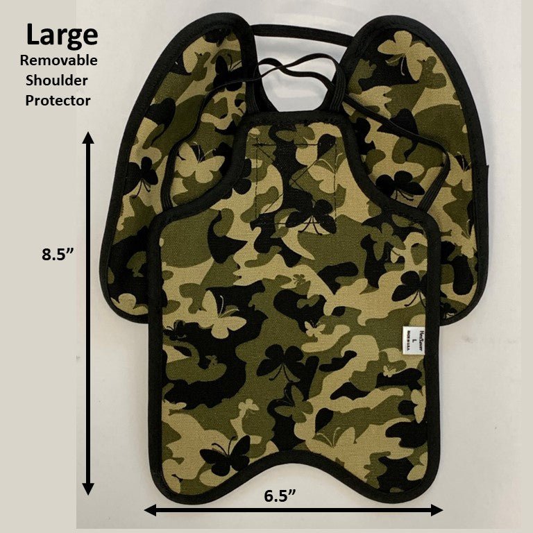 Navy Hen Saver chicken saddle with shoulder protectors from Crazy K Farm Pet and Poultry, designed for large hens.