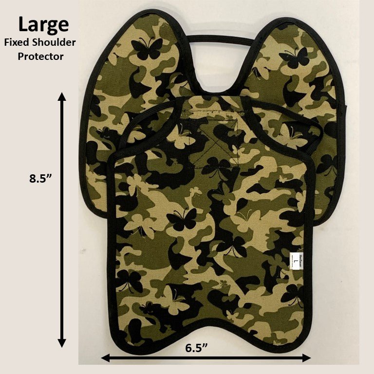 Navy hen apron with shoulder protectors for chickens, designed by Crazy K Farm Pet and Poultry, made in the USA.