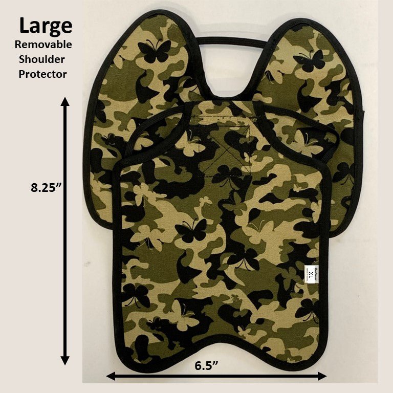 Navy Hen Saver chicken saddle with shoulder protectors for hens, made by Crazy K Farm Pet and Poultry, designed for large chickens.