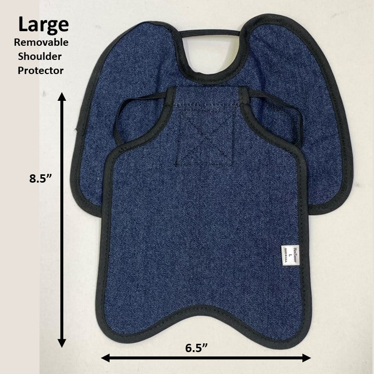 Navy hen apron with shoulder protectors for chickens, made by Crazy K Farm Pet and Poultry, designed to protect hens from pecking.