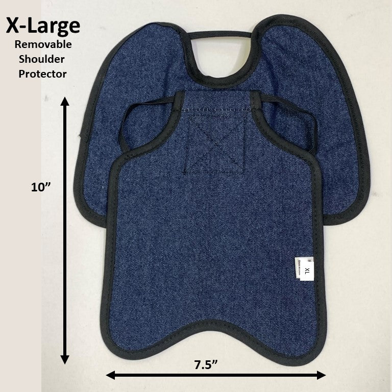 Navy hen apron with shoulder protectors by Crazy K Farm Pet and Poultry, designed to protect hens from pecking injuries.