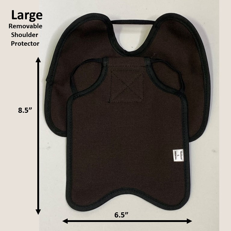Navy hen apron with shoulder protectors by Crazy K Farm Pet and Poultry, designed for large hens to prevent feather pecking.