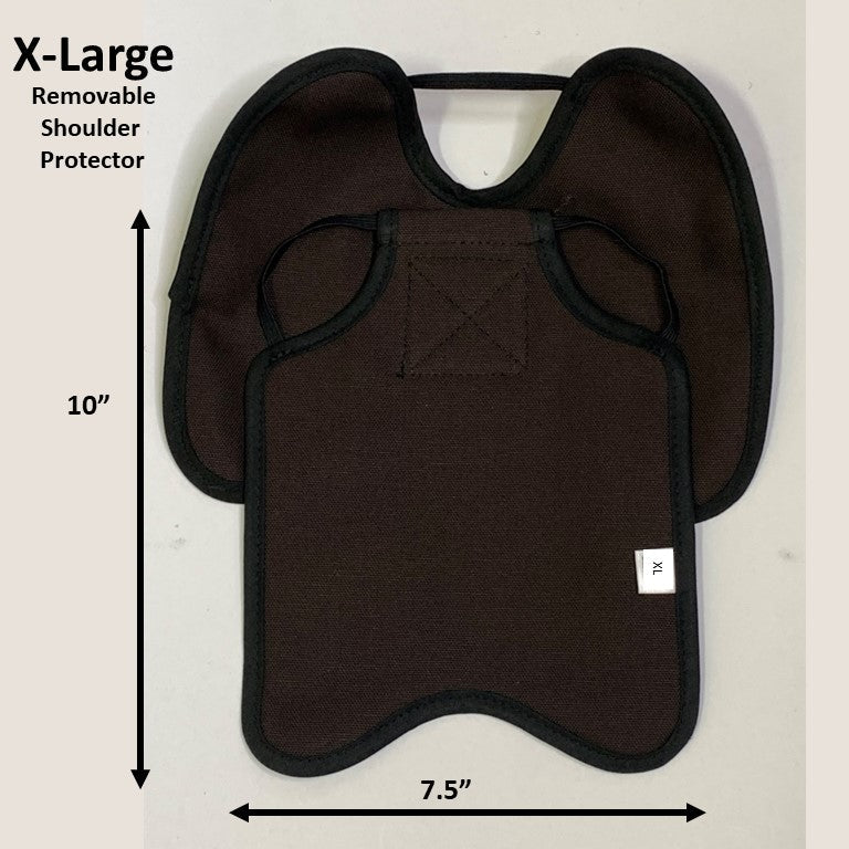 Navy leather hen apron with shoulder protectors for chickens, designed by Crazy K Farm Pet and Poultry, made in the USA.