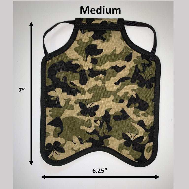 Navy small bantam hen saddle by Crazy K Farm Pet and Poultry, backpack-style chicken apron for protecting hens' backs.