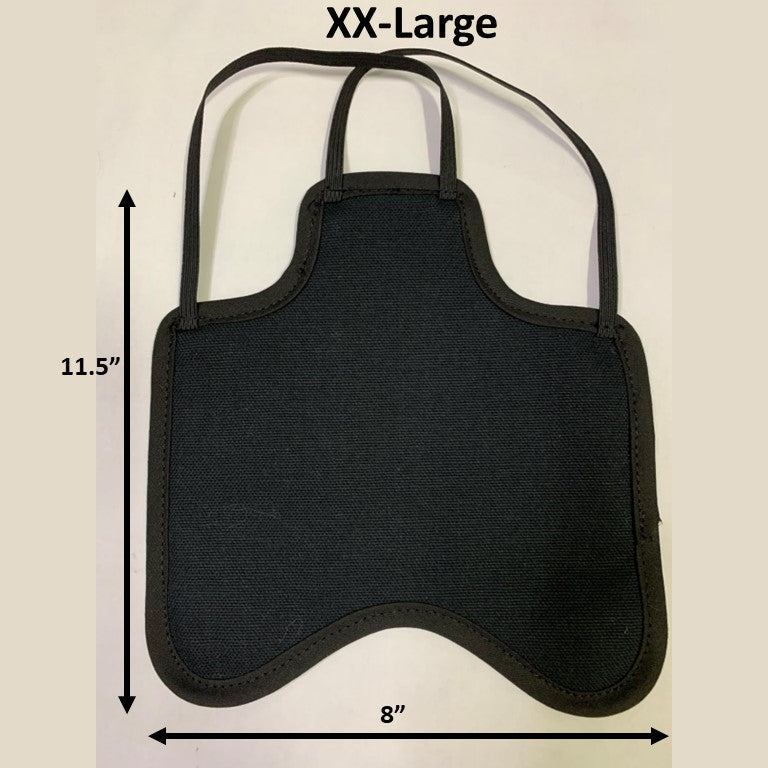 Navy hen saddle for small bantam hens by Crazy K Farm, made in USA, featuring a single strap back pack style chicken apron.
