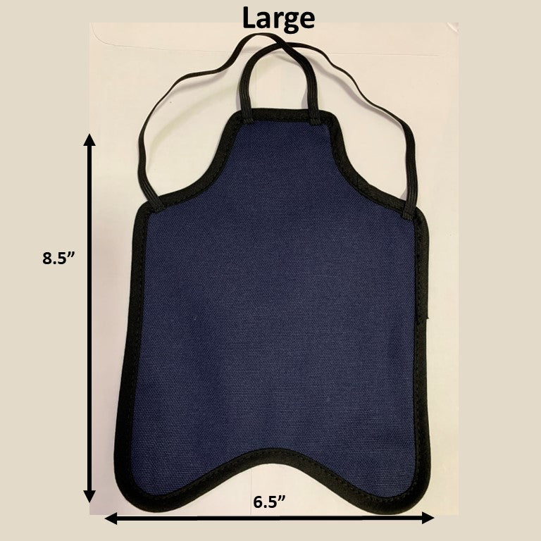 Navy hen saddle for small bantam hens, Crazy K Farm Pet and Poultry, made in USA, with single strap and backpack style design.