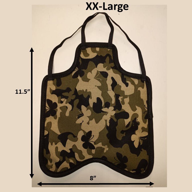 Navy hen saddle for small bantams, made by Crazy K Farm Pet and Poultry, with a single strap back-pack style hen apron.