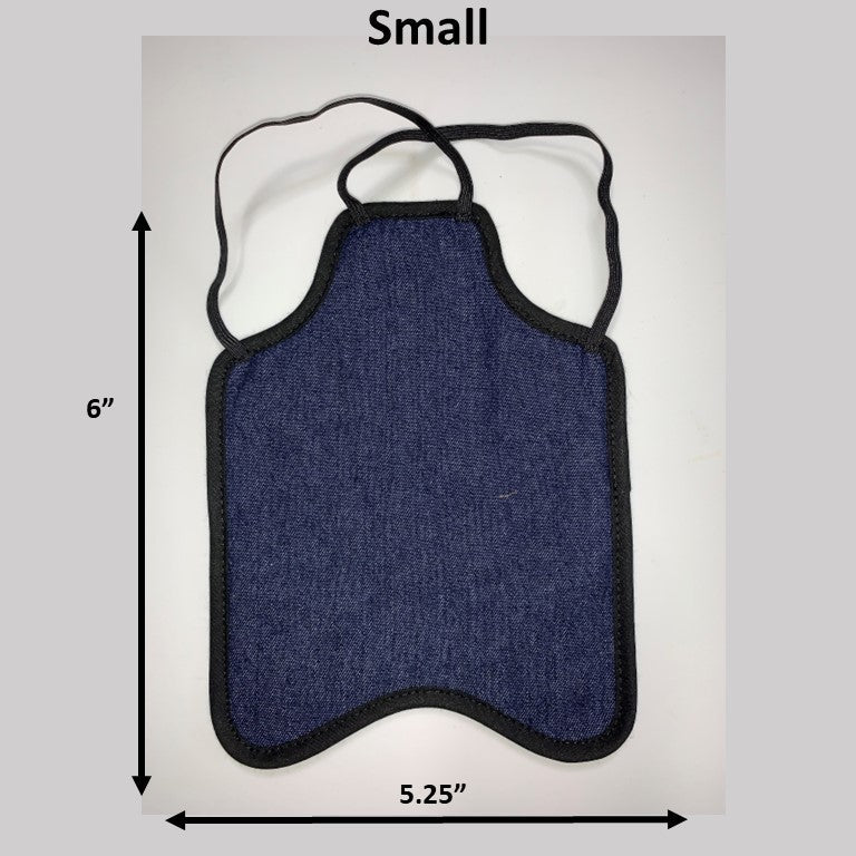 Navy small bantam hen saddle by Crazy K Farm Pet and Poultry, made in USA, with a single strap back pack style for hen protection.