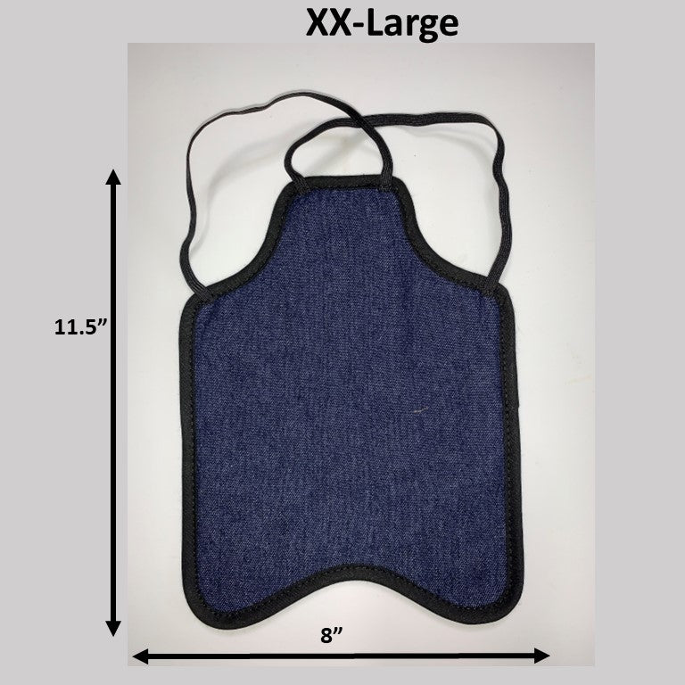 Navy hen saddle from Crazy K Farm Pet and Poultry, small bantam size, single strap back style chicken apron for hens.