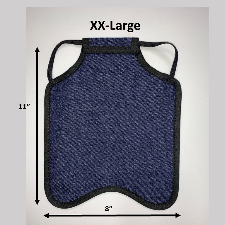 Navy hen saddle for small bantam hens by Crazy K Farm Pet and Poultry, made in the USA, with a single strap back pack style.