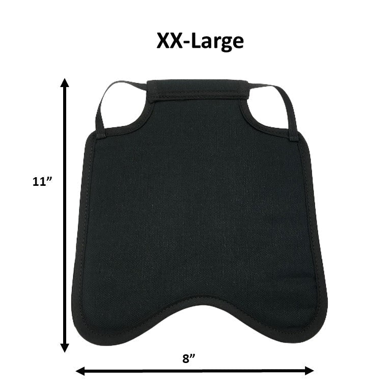Navy hen saddle for small bantam hens by Crazy K Farm Pet and Poultry, made in the USA, with a single strap back pack style.