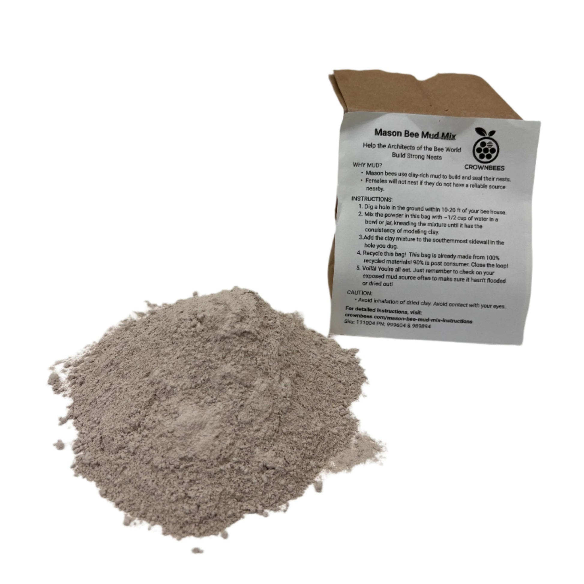 CrownBees Mud Mix for bee nests, natural soil blend with organic materials, used in bee habitat and nesting environments.