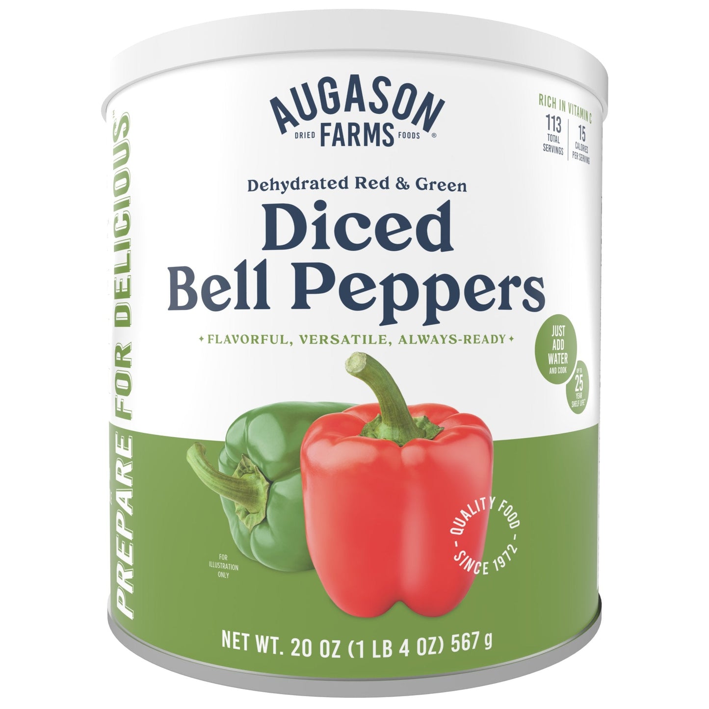 Dehydrated Red and Green Diced Bell Peppers Can, 113 Servings - Blessings Grow Meadows