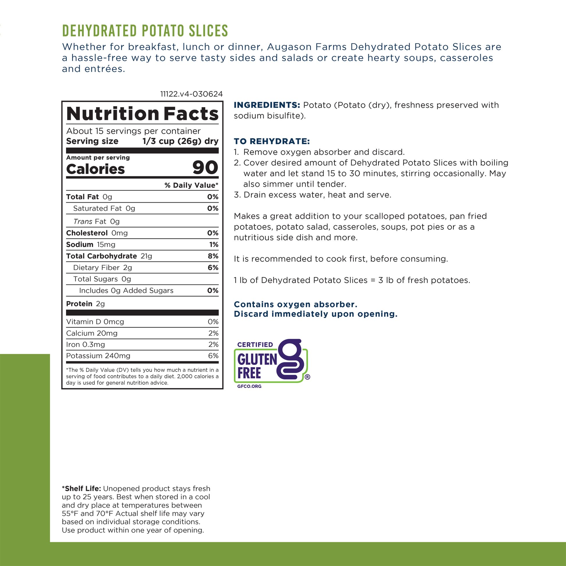 Dehydrated Potato Slices Can, 15 Servings - Blessings Grow Meadows