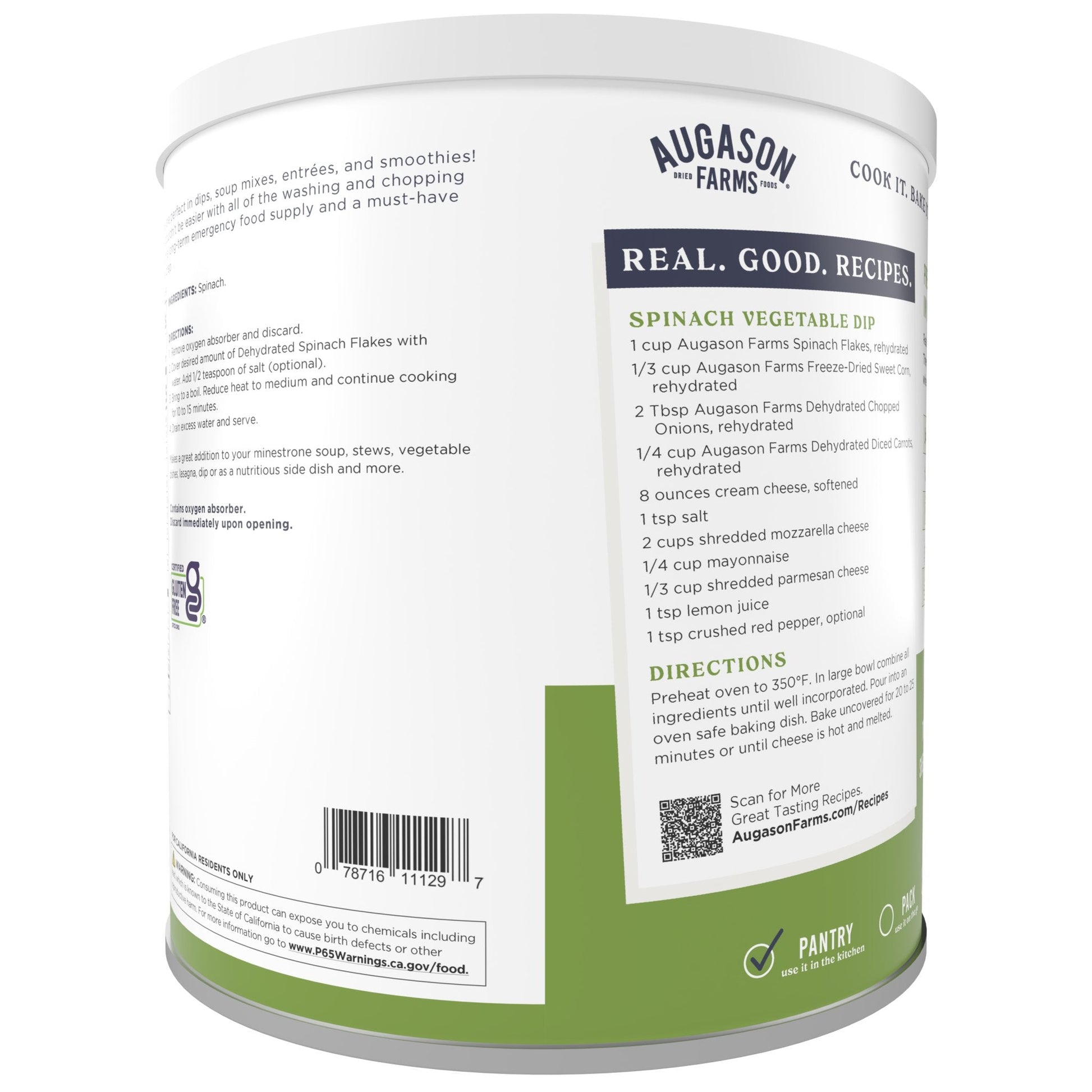 Dehydrated Spinach Flakes Can, 45 Servings - Blessings Grow Meadows