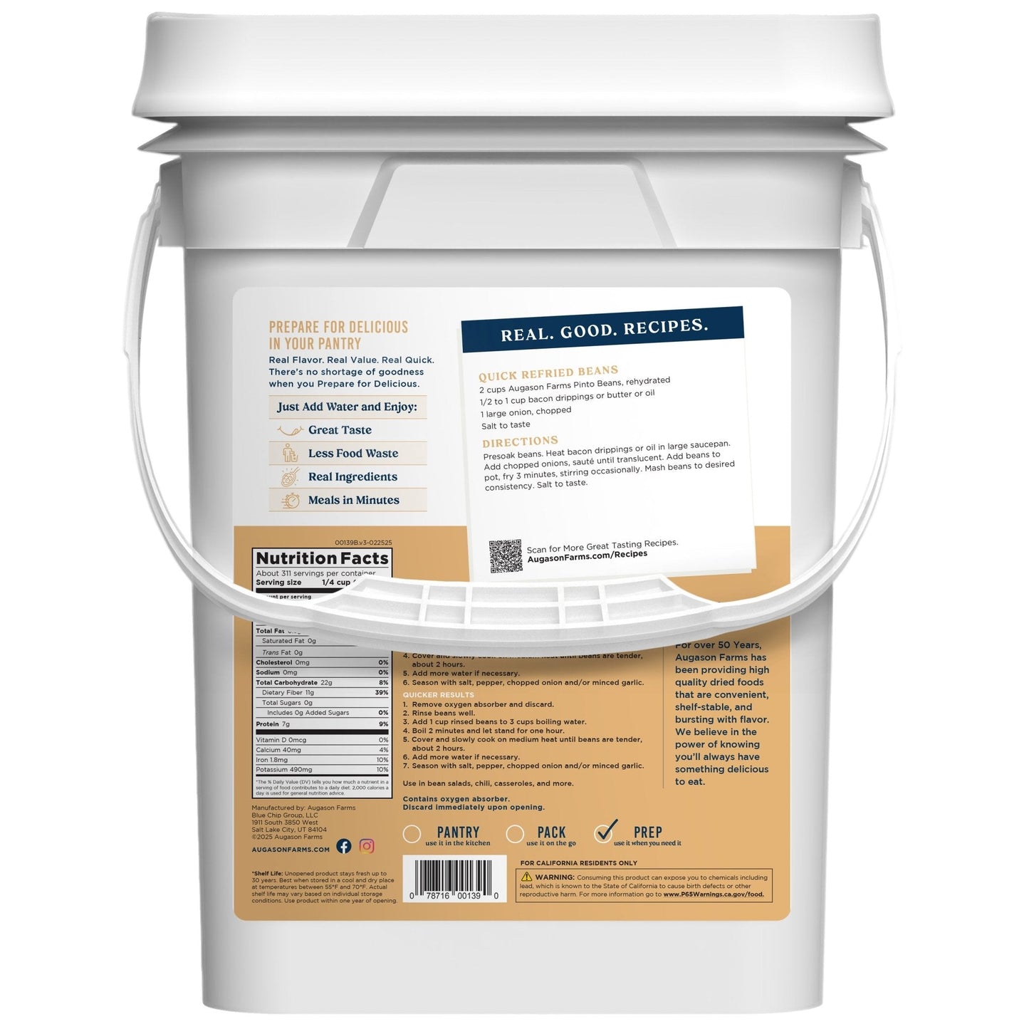 Dried Pinto Beans 4 Gallon Pail, 311 Servings - Blessings Grow Meadows