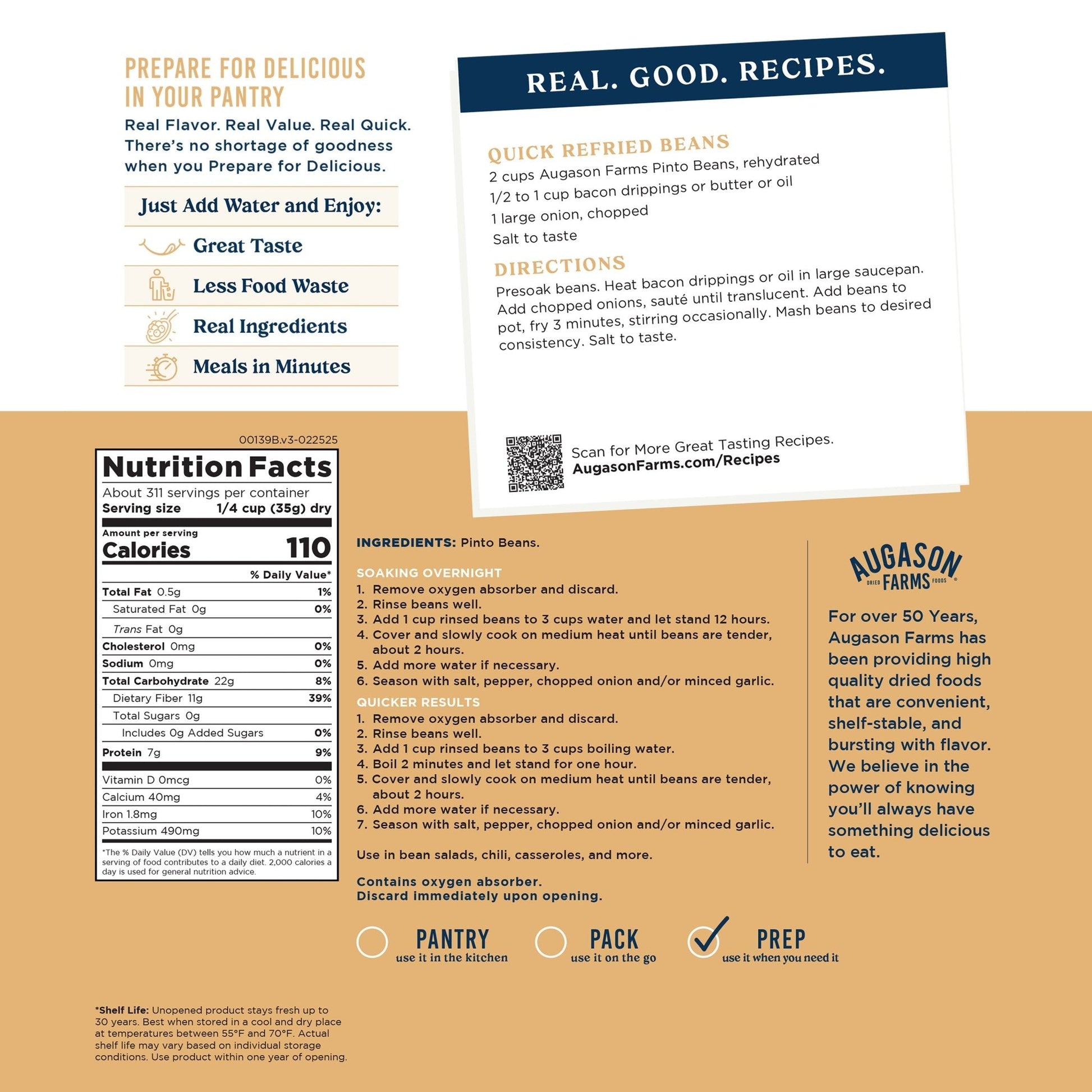 Dried Pinto Beans 4 Gallon Pail, 311 Servings - Blessings Grow Meadows