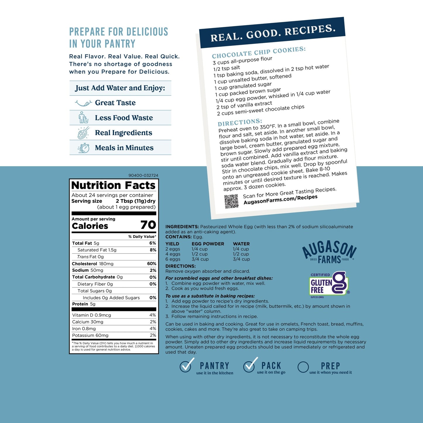 Pasteurized Dried Whole Egg Powder Pouch, 24 Servings - Blessings Grow Meadows