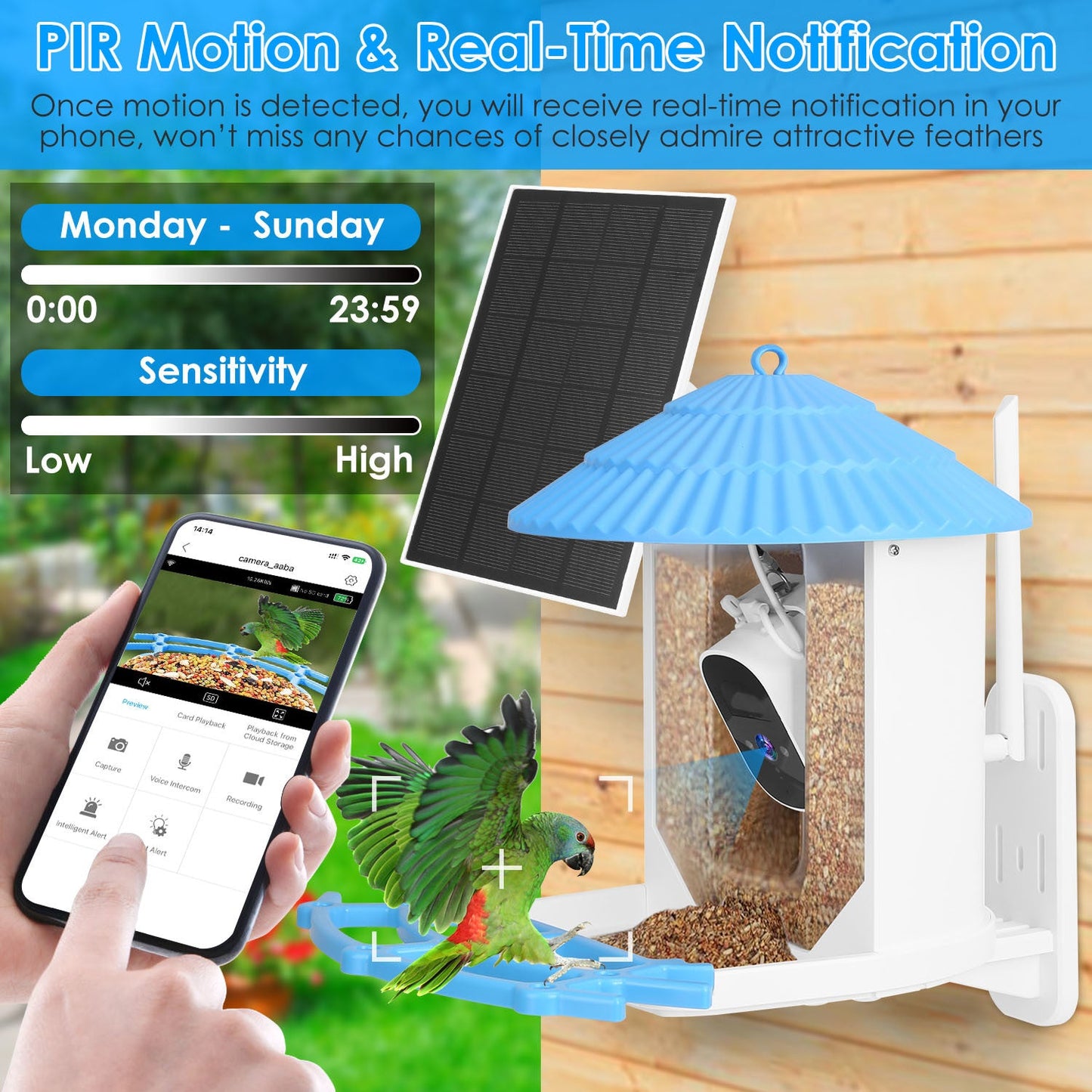 Solar Powered Smart Bird Feeder 2K Bird Watching Camera With PIR Motion AI Birds Species Identify Two-Way Audio Real-Time App Notification Capture Video Gift For Bird Lover - Blessings Grow Meadows