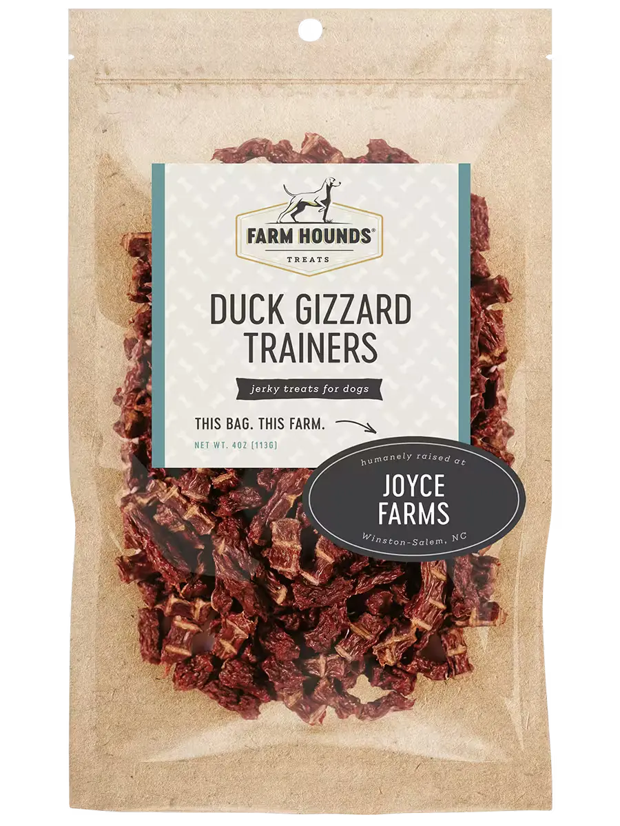 Farm Hounds Duck Gizzard Trainers, natural trainers for training dogs, shown from the front in this image.