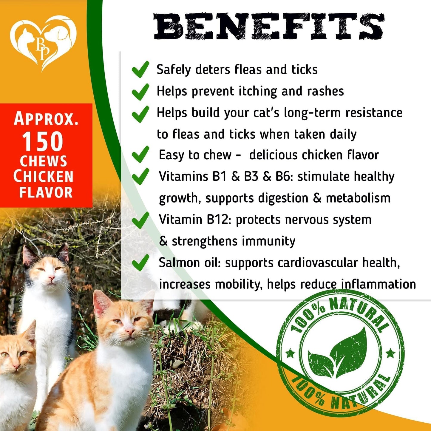 Flea and Tick Prevention Chewable Pills for Dogs and Cats Revolution Oral Flea Treatment for Pets Pest Control Natural Defense Chewables Small Tablets Chicken FLavor for Cats - Blessings Grow Meadows