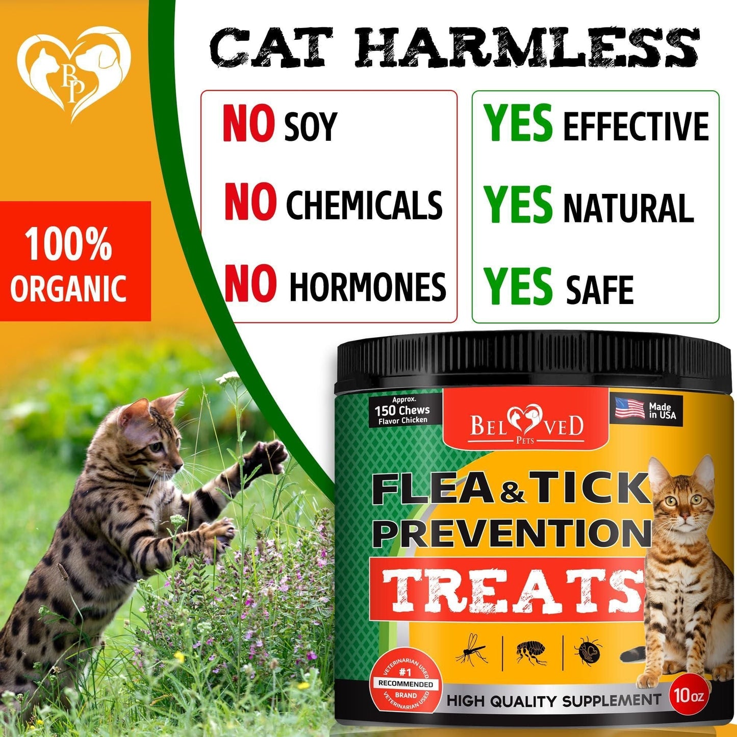 Flea and Tick Prevention Chewable Pills for Dogs and Cats Revolution Oral Flea Treatment for Pets Pest Control Natural Defense Chewables Small Tablets Chicken FLavor for Cats - Blessings Grow Meadows
