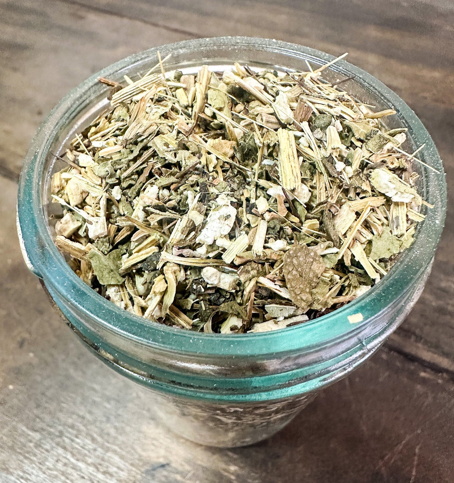 Small jar of dried echinacea herbs in herbalroseapothecary herb jars collection, with a clear label and rustic design.