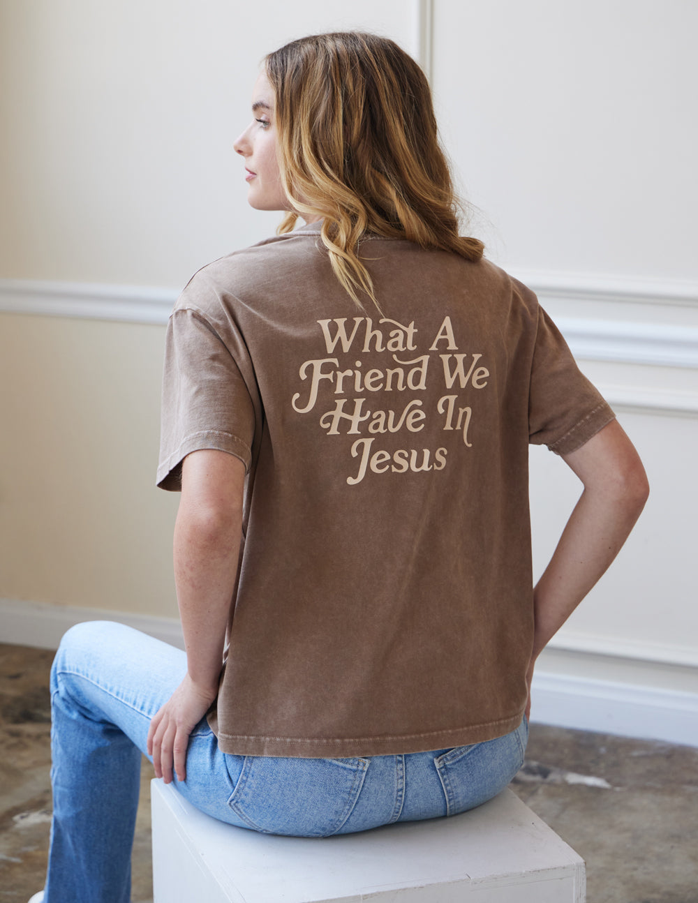 What a Friend in Jesus Brown Unisex Tee - Blessings Grow Meadows