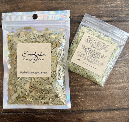 Dried eucalyptus leaves from HerbalRoseApothecary, showing green aromatic herb for herbal remedies and natural wellness.
