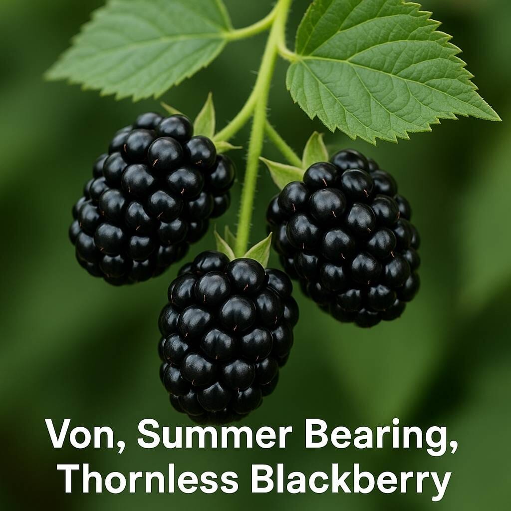 Everglades Farm Von summer-bearing thornless blackberry plant in 1-gallon size, 12-18 inches tall, healthy and ready to plant