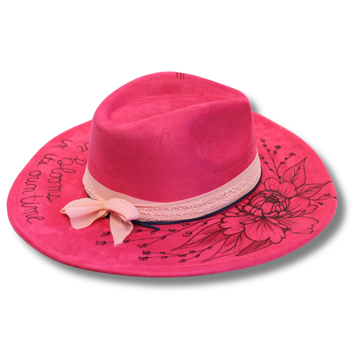 “Every Flower Blooms” Fedora – Dark Pink Vegan Suede Hat - Blessings Grow Meadows