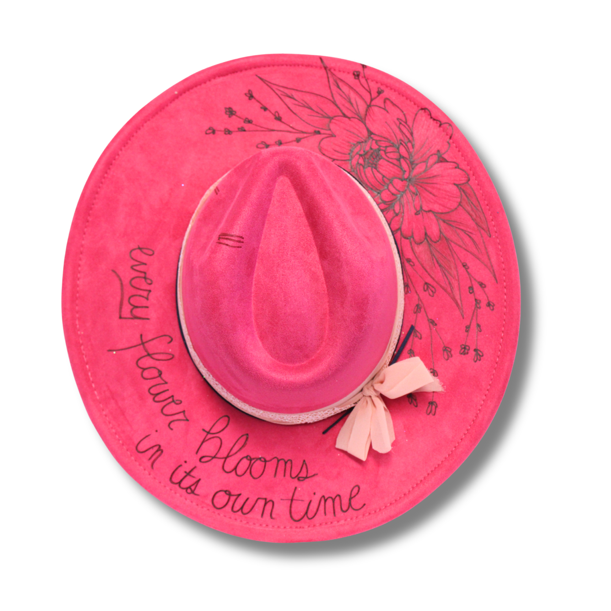 “Every Flower Blooms” Fedora – Dark Pink Vegan Suede Hat - Blessings Grow Meadows