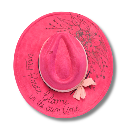 “Every Flower Blooms” Fedora – Dark Pink Vegan Suede Hat - Blessings Grow Meadows