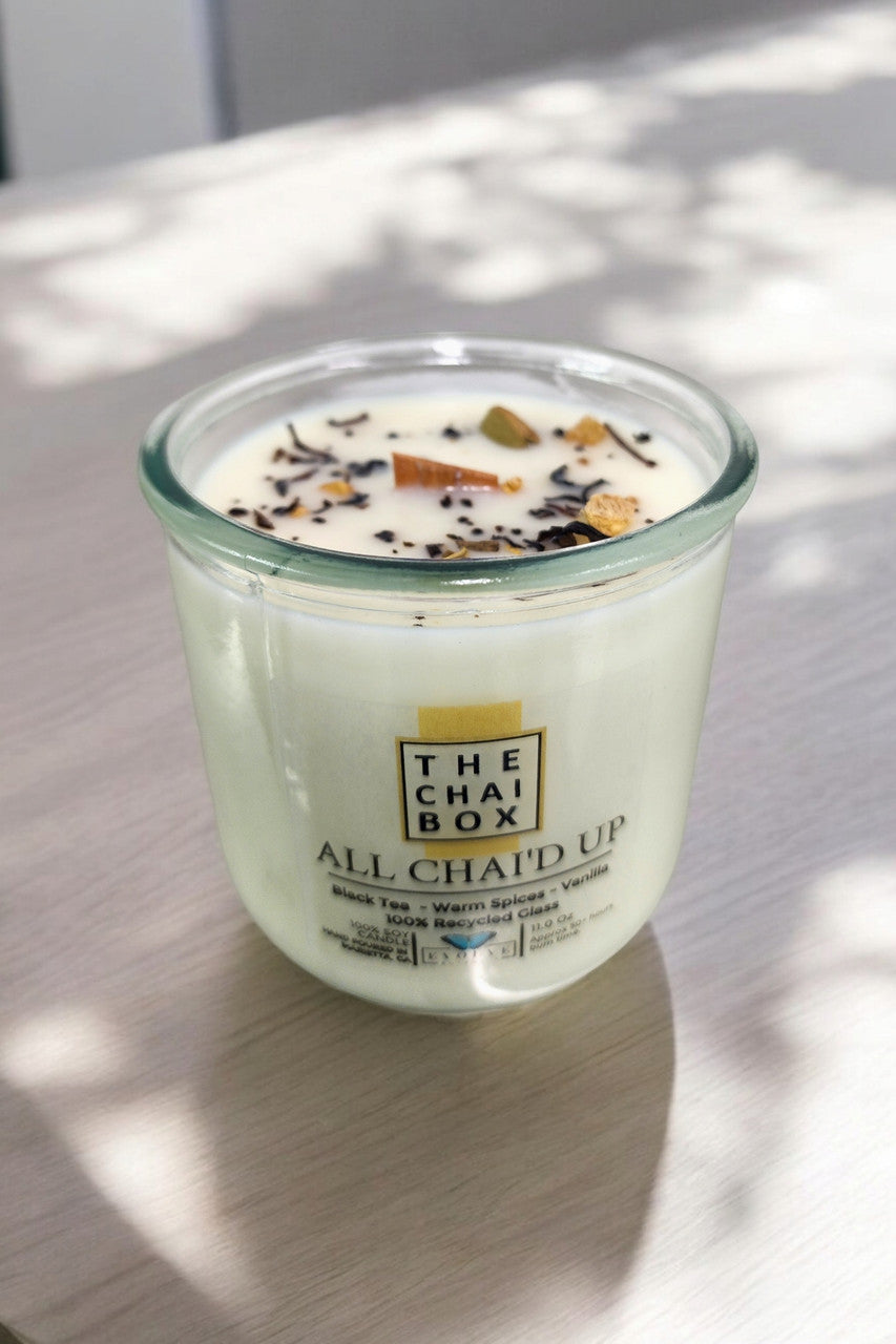 Evolve Botanica Rocks Candle Chai with wood wick and gemstone, soy wax, cozy and decorative for home ambiance.