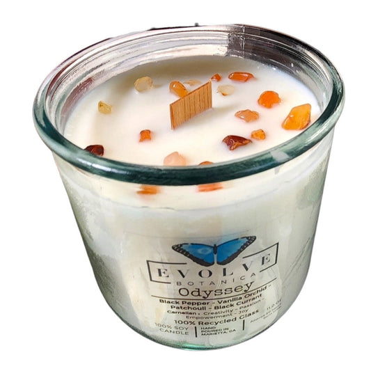 Rocks Candle - Odyssey (Wood Wick Carnelian Gemstone Soy Candle) - Blessings Grow Meadows