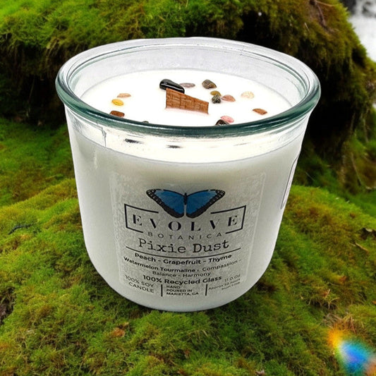 Rocks Candle - Pixie Dust (Wood Wick Watermelon Tourmaline Gemstone Soy Candle) - Blessings Grow Meadows