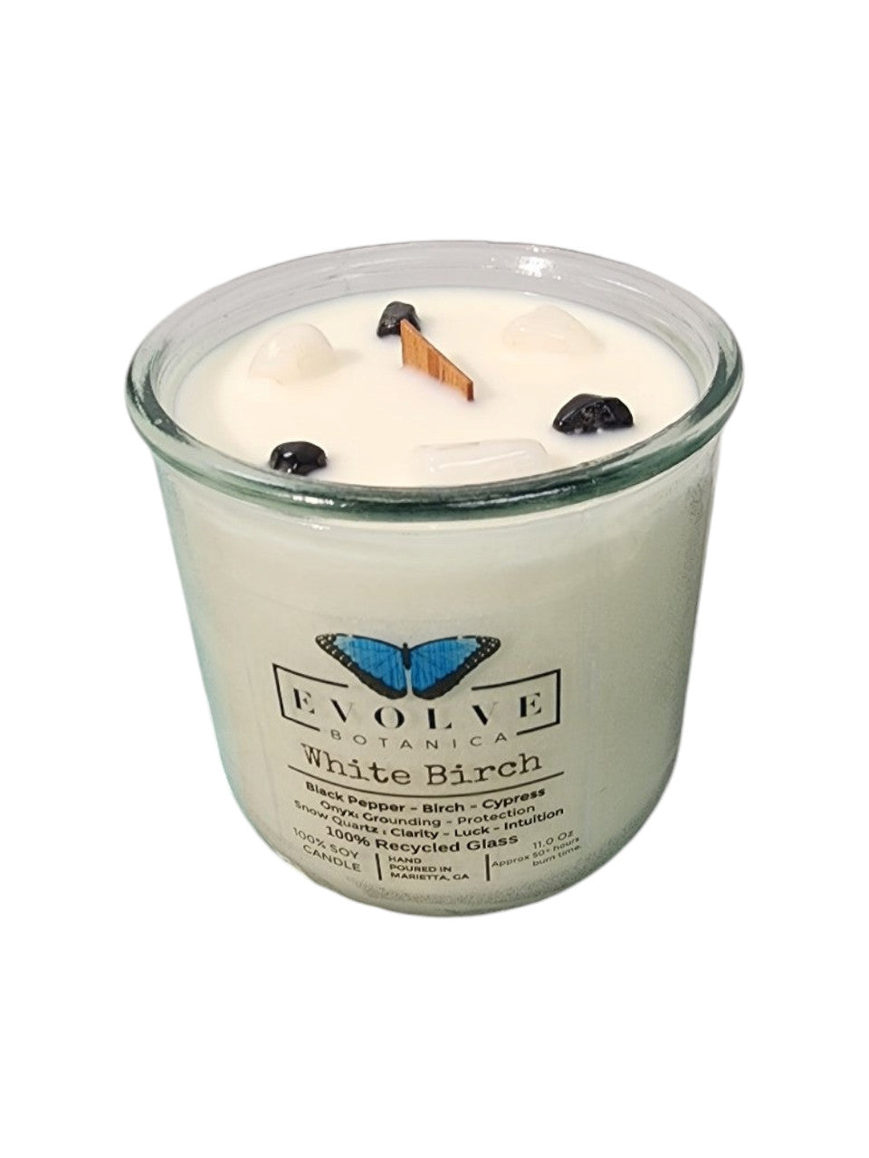 Rocks Candle - White Birch (Wood Wick Snow Quartz & Onyx Gemstone Soy Candle) - Blessings Grow Meadows