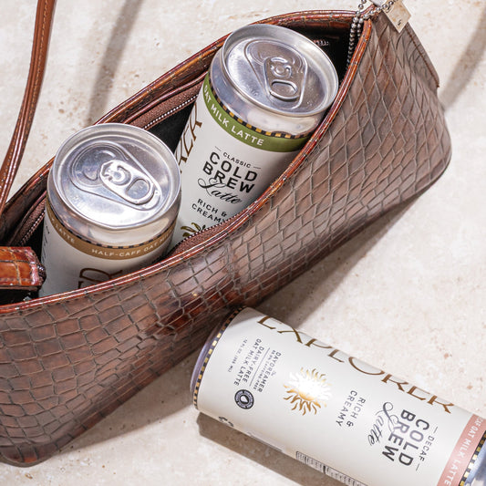 Explorer Cold Brew Cold Brew Oat Latte 12-pack featuring rich, creamy coffee drinks with customizable caffeine levels in 12 oz cans.