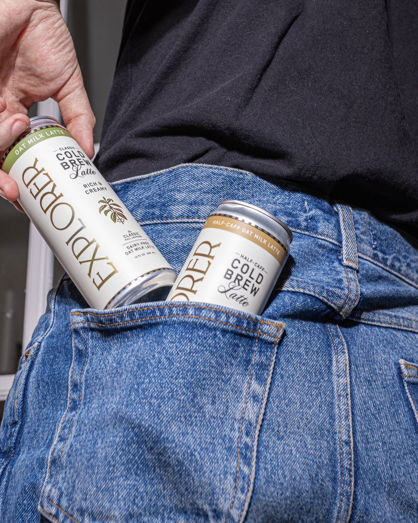 Cold Brew Oat Latte 12-pack by Explorer Cold Brew, featuring rich, creamy coffee in 12 oz servings with customizable caffeine levels.