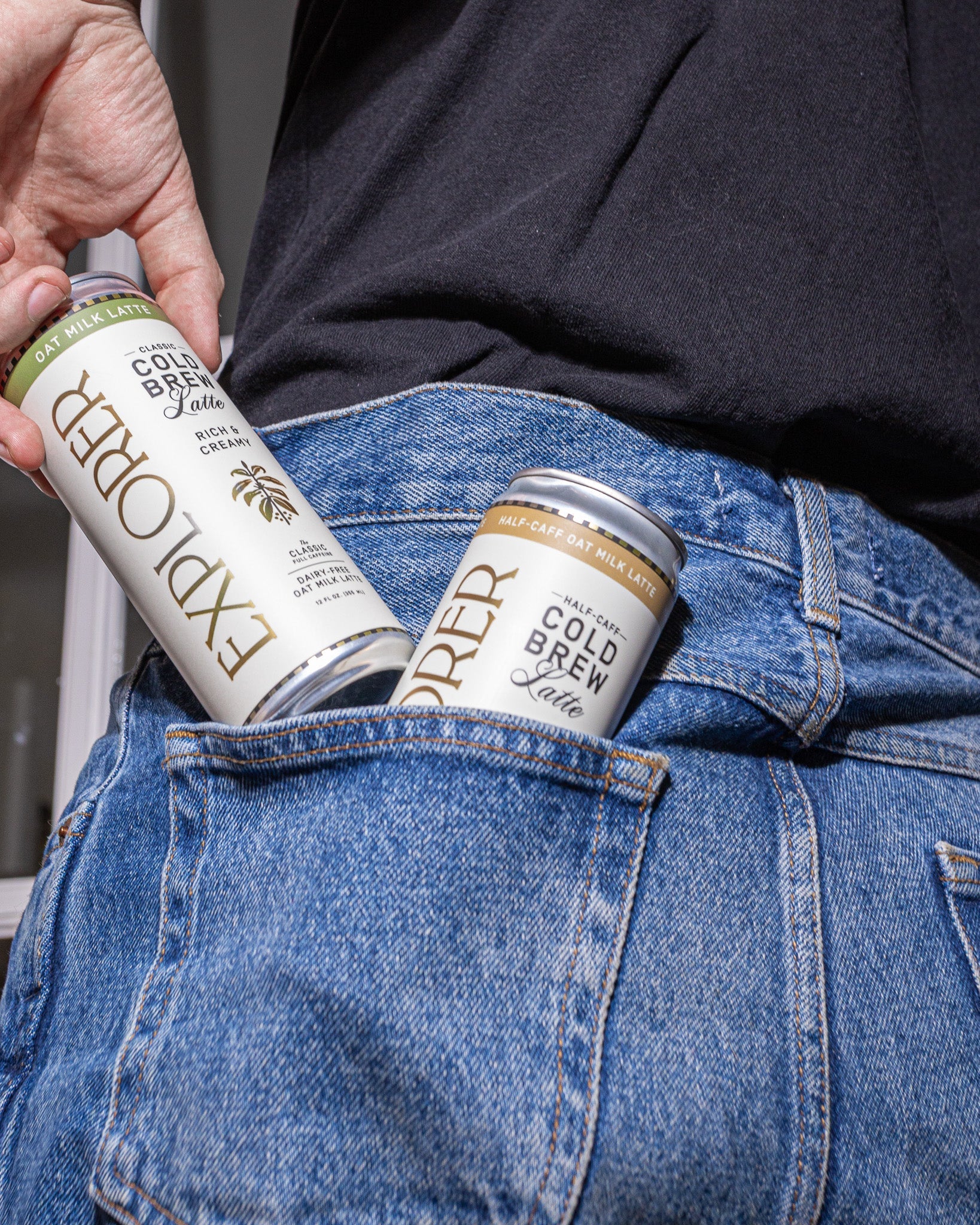 Cold Brew Oat Latte 12-pack by Explorer Cold Brew, featuring rich, creamy coffee in 12 oz servings with customizable caffeine levels.