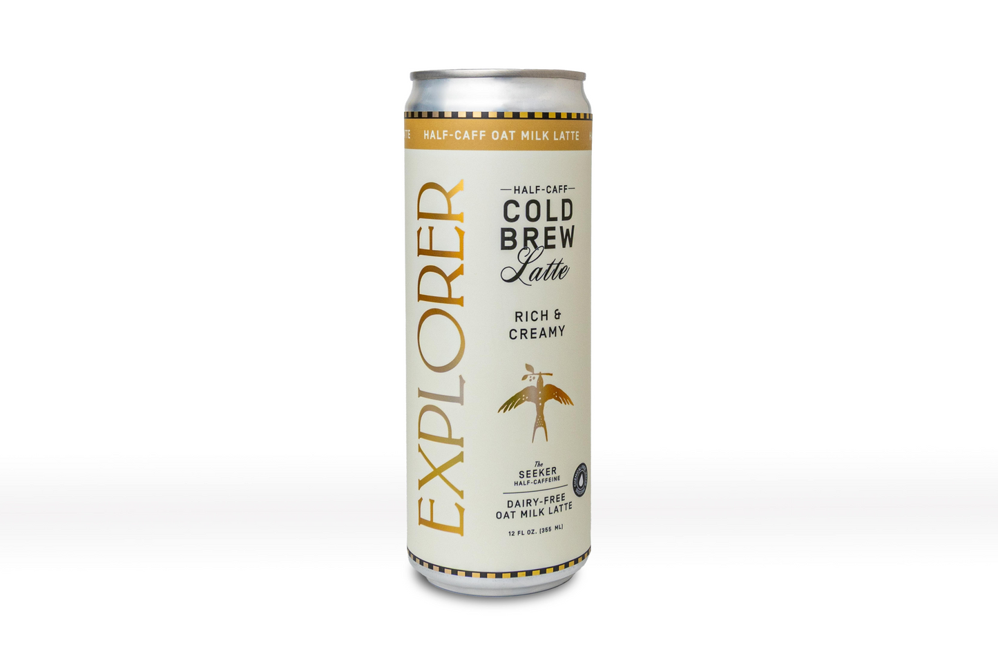 Explorer Cold Brew Cold Brew Oat Latte 12-pack with rich, creamy coffee drinks in 12 oz servings, customizable caffeine levels.