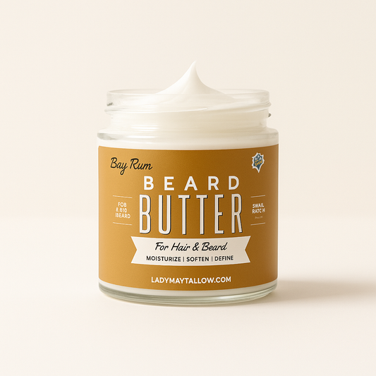 Tallow Man Bay Rum Beard + Body Butter | Men's Grooming | Grass-Fed Tallow | 9oz - The Lady May ~ Blessings Grow Meadows