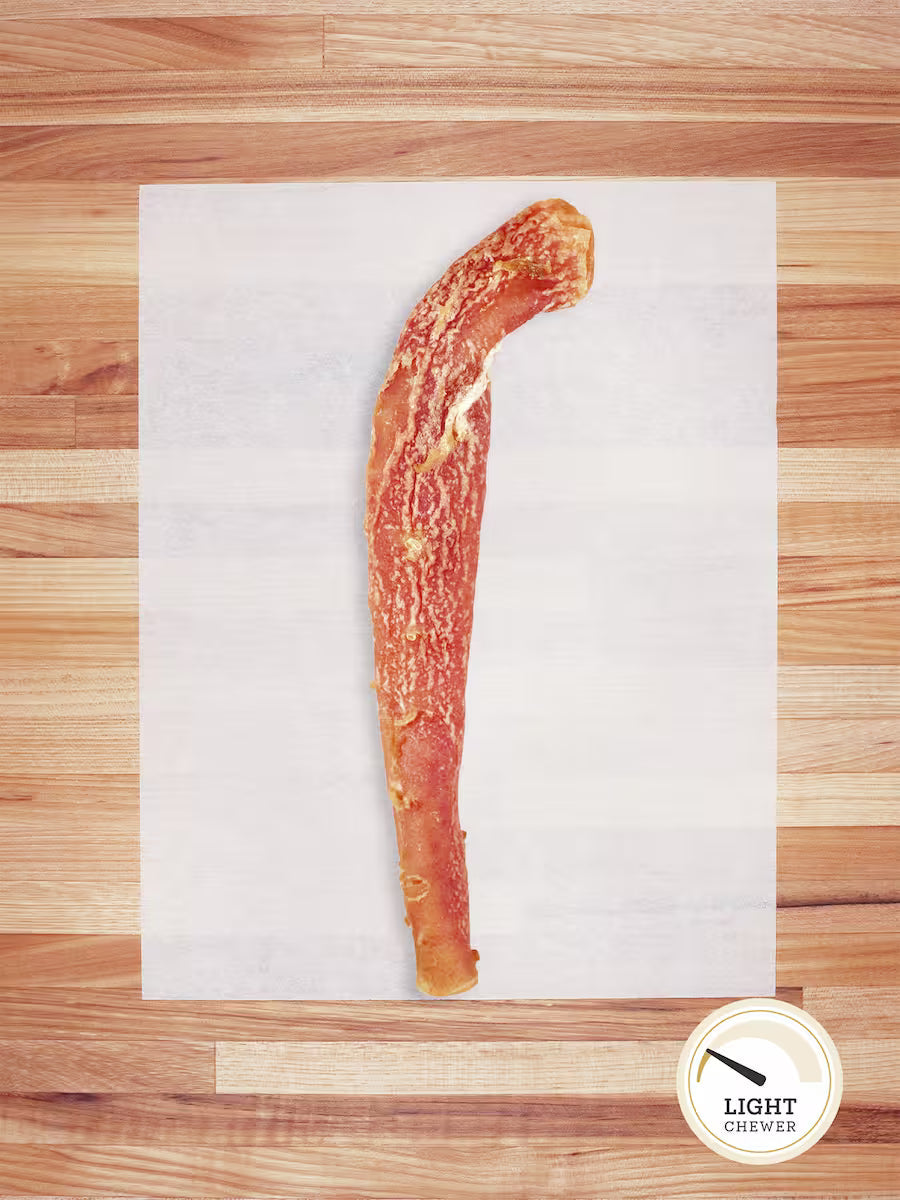 Farm Hounds beef aorta chew for dogs, showing a natural, dried beef aorta treat with textured surface and rich color.