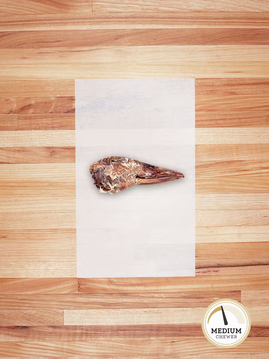 Farm Hounds Duck Head Chews for dogs, natural and durable dog treat made from high-quality duck head meat.