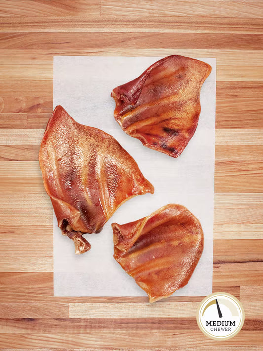 Farm Hounds hog ears chews for dogs, natural and durable treat made from high-quality hog ears, ideal for canine chewing and dental health.