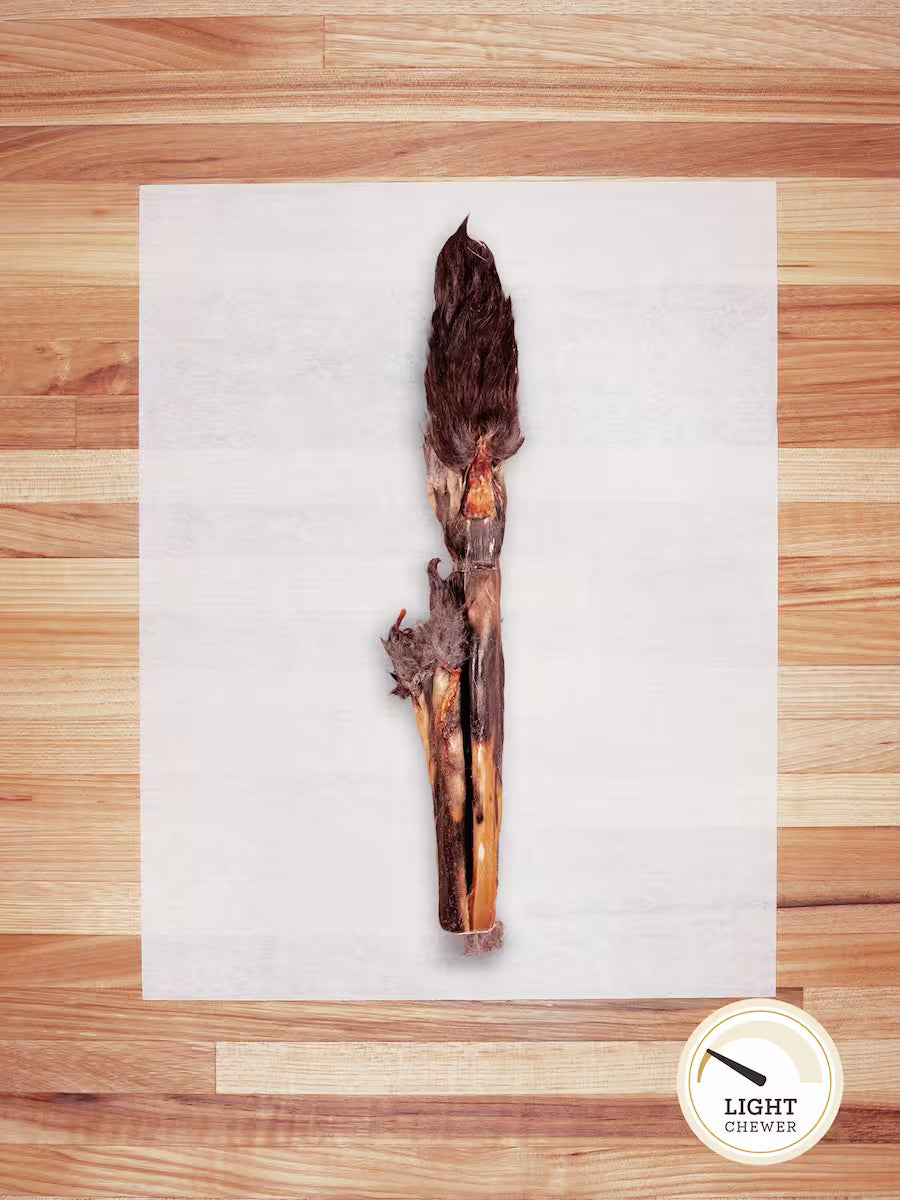Farm Hounds hairy rabbit chews and hides, natural dog chews showing textured, hairy surface and small rabbit hide details.