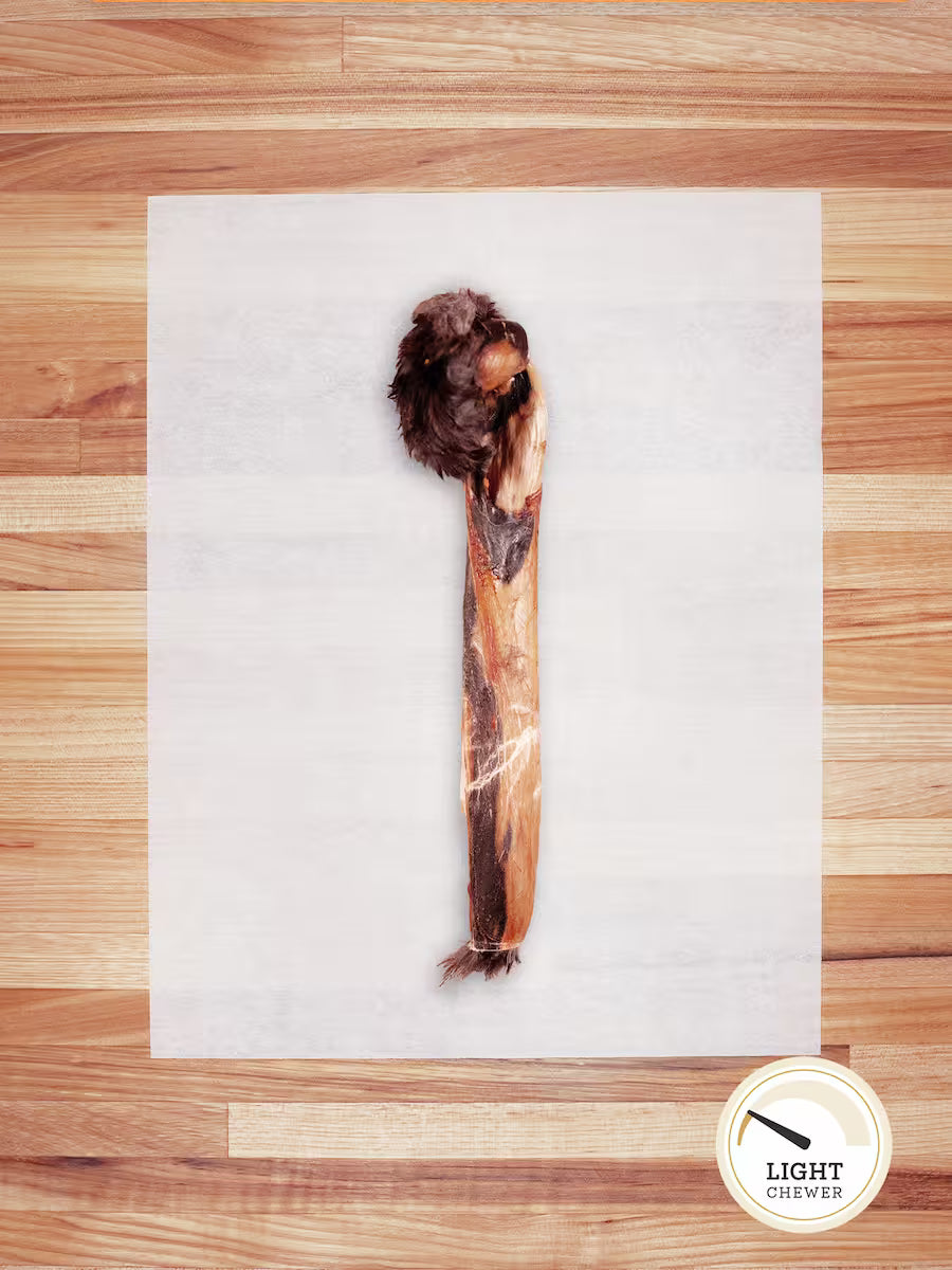 Farm Hounds hairy rabbit chews and hides for dogs, natural chew treats with textured, hairy surface for dental health.