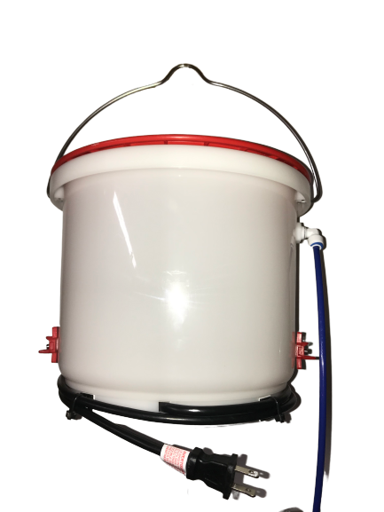 Farmer Brad heated chicken waterer with 2-gallon capacity, designed for providing clean, warm water to poultry.